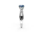 3 Stone Engagement Ring Setting for Fancy Blue Cushion Cut Center with Pave Split Shank and Prong Head in Sterling Silver