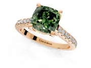 Solitaire Engagement Ring Setting for Fancy Green Cushion Cut Center with Widening Pave Band and Claw Prong Head in Rose Gold