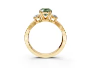 3 Stone Engagement Ring Setting for Fancy Green Oval Center with Pave Twist Band and Prong Head in Yellow Gold