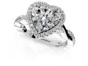 Halo Engagement Ring Setting for Heart-Shaped Center with Twist Band and Prong Head in Sterling Silver