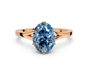Solitaire Engagement Ring Setting for Fancy Blue Oval Center with Plain Split Shank and Prong Head in Rose Gold