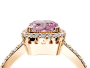 Halo Engagement Ring Setting for Fancy Pink Cushion Cut Center with Inner Milgrain Border and Prong Head in Rose Gold