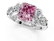 Cluster Engagement Ring Setting for Fancy Pink Radiant Cut Center with Round Cut Accent Frame and Prong Head in White Gold
