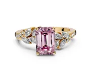 Solitaire Engagement Ring Setting for Fancy Pink Emerald Cut Center with Marquise Accent Twist Band and Prong Head in Yellow Gold