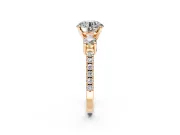 3 Stone Engagement Ring Setting for Round Cut Center with Round Cut Side Accents and Prong Head in Rose Gold