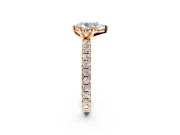 Solitaire Engagement Ring Setting for Pear-Shaped Center with Shared-Prong Accents and Prong Head in Rose Gold