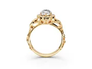 Halo Engagement Ring Setting for Marquise Center with Open Scroll Shoulders and Prong Head in Yellow Gold