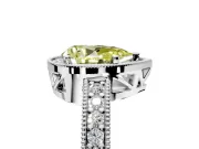 Milgrain Halo Engagement Ring Setting for Fancy Yellow Pear-Shaped Center with Wide Pave Band and Prong Head in Platinum