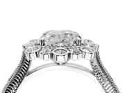 Milgrain Halo Engagement Ring Setting for Cushion Cut Center with Bezel Point Accents and Prong Head in White Gold