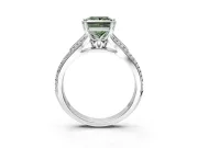 Solitaire Engagement Ring Setting for Fancy Green Princess Cut Center with Pave Rail Split Shank and Prong Head in White Gold