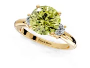 3 Stone Engagement Ring Setting for Fancy Yellow Round Cut Center with Wide Plain Band and Prong Head in Yellow Gold