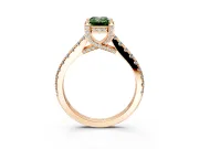 Solitaire Engagement Ring Setting for Fancy Green Emerald Cut Center with Widening Pave Band and Claw Prong Head in Rose Gold
