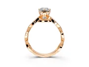 Solitaire Engagement Ring Setting for Emerald Cut Center with Accented Twist Band and Leaf Prong Head in Rose Gold