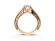 Solitaire Engagement Ring Setting for Cushion Cut Center with Engraved Pave Band and Prong Head in Rose Gold