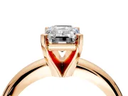 Solitaire Engagement Ring Setting for Emerald Cut Center with Wire Band and Prong Head in Rose Gold