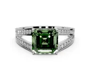 Split Shank Engagement Ring Setting for Fancy Green Asscher Cut Center with Pave Split Shank and Prong Head in Platinum