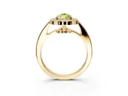 Bezel-Framed Halo Engagement Ring Setting for Fancy Yellow Pear-Shaped Center with Pave Band and Prong Head in Yellow Gold