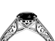 Solitaire Engagement Ring Setting for Fancy Black Round Cut Center with Engraved Pave Band and Prong Head in Sterling Silver