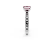 Solitaire Engagement Ring Setting for Fancy Pink Asscher Cut Center with Milgrain X Pattern Band and Prong Head in Platinum