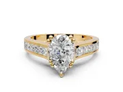 Solitaire Engagement Ring Setting for Pear-Shaped Center with Channel Band and Double Claw Prong Head in Yellow Gold