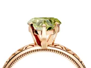 Solitaire Engagement Ring Setting for Fancy Yellow Heart-Shaped Center with XO Engraved Band and Prong Head in Rose Gold