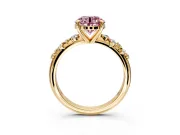 Solitaire Engagement Ring Setting for Fancy Pink Round Cut Center with Trailing Leaf Accent Band and Prong Head in Yellow Gold
