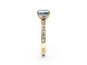 Solitaire Engagement Ring Setting for Fancy Blue Princess Cut Center with Round Cut Pave Band and Prong Head in Yellow Gold