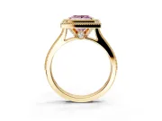 Halo Engagement Ring Setting for Fancy Pink Princess Cut Center with Milgrain Pave Band and Bezel Head in Yellow Gold