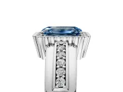 Halo Engagement Ring Setting for Fancy Blue Emerald Cut Center with Wide Band, Inlaid Accent Row and Prong Head in Platinum