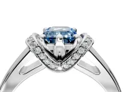 Solitaire Engagement Ring Setting for Fancy Blue Emerald Cut Center with Wide Band, Pave Collar and Prong Head in Sterling Silver