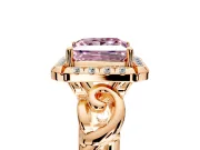 Halo Engagement Ring Setting for Fancy Pink Princess Cut Center with Open Scroll Shoulders and Prong Head in Rose Gold