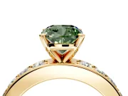 Solitaire Engagement Ring Setting for Fancy Green Cushion Cut Center with Channel-Set Accents and Prong Head in Yellow Gold