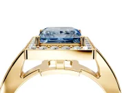 Bezel-Framed Halo Engagement Ring Setting for Fancy Blue Princess Cut Center with Pave Band and Prong Head in Yellow Gold