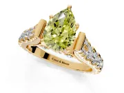 Solitaire Engagement Ring Setting for Fancy Yellow Pear-Shaped Center with Pave Cathedral Shoulders and Prong Head in Yellow Gold