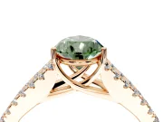 Solitaire Engagement Ring Setting for Fancy Green Pear-Shaped Center with Pave Split Shank and Prong Head in Rose Gold