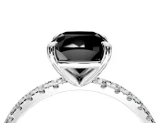 Solitaire Engagement Ring Setting for Fancy Black Cushion Cut Center with Fine Pave Narrow Band and Prong Head in White Gold