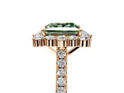 Halo Engagement Ring Setting for Fancy Green Princess Cut Center with Single-Row Pave, Open Basket and Prong Head in Rose Gold