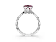 Solitaire Engagement Ring Setting for Fancy Pink Asscher Cut Center with Accented Twist Band and Leaf Prong Head in Platinum