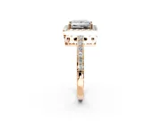 Halo Engagement Ring Setting for Princess Cut Center with Heart-Shaped Openwork, Pave Band and Prong Head in Rose Gold