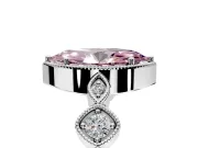 Vintage Station Engagement Ring Setting for Fancy Pink Marquise Center with Accents and Prong Head in Platinum