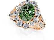 Large Accent Halo Engagement Ring Setting for Fancy Green Oval Center with Pave Split Shank and Prong Head in Rose Gold