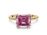 Solitaire Engagement Ring Setting for Fancy Pink Asscher Cut Center with Plain Twisted Rope Band and Prong Head in Yellow Gold
