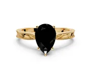 Solitaire Engagement Ring Setting for Fancy Black Pear-Shaped Center with Engraved Milgrain Band and Prong Head in Yellow Gold