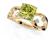Solitaire Engagement Ring Setting for Fancy Yellow Cushion Cut Center with Criss-Cross Accent Band and Prong Head in Yellow Gold