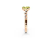 Cluster Engagement Ring Setting for Fancy Yellow Radiant Cut Center with Round Cut Accent Band and Prong Head in Rose Gold