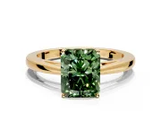 Solitaire Engagement Ring Setting for Fancy Green Radiant Cut Center with Open Cathedral Shoulders and Prong Head in Yellow Gold