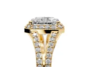Halo Engagement Ring Setting for Radiant Cut Center with Pave Split Shank and Prong Head in Yellow Gold