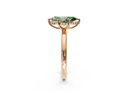 Hidden Halo Engagement Ring Setting for Fancy Green Marquise Center with Thin Round-Wire Band and Prong Head in Rose Gold