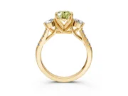 3 Stone Engagement Ring Setting for Fancy Yellow Oval Center with Crossover Basket, Pave Band and Prong Head in Yellow Gold