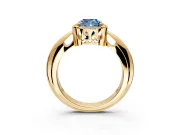 Halo Engagement Ring Setting for Fancy Blue Cushion Cut Center with Tapered Plain Band and Prong Head in Yellow Gold